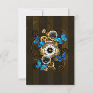 Steampunk Gears and Blue Butterflies RSVP Card
