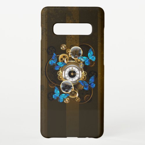 Steampunk Gears and Blue Butterflies Samsung Galaxy S10 Case