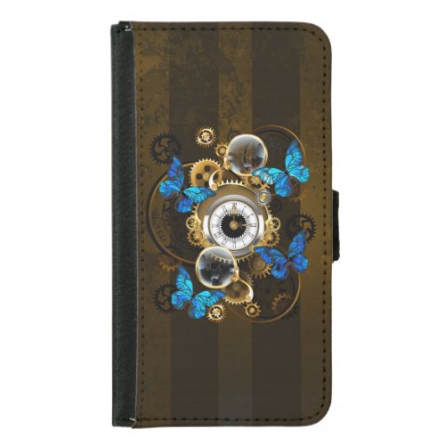 Steampunk Gears and Blue Butterflies Samsung Galaxy S5 Wallet Case