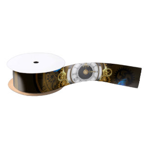 Steampunk Gears and Blue Butterflies Satin Ribbon