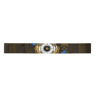 Steampunk Gears and Blue Butterflies Satin Ribbon