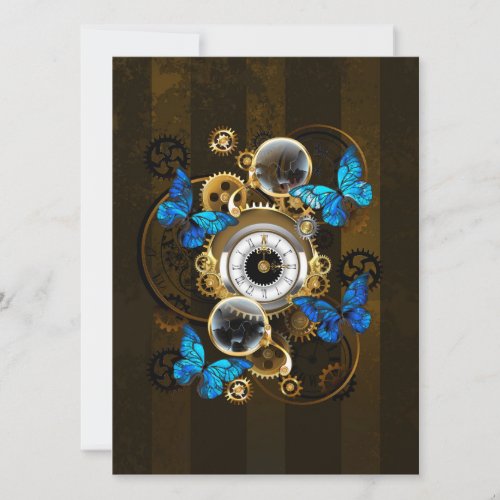 Steampunk Gears and Blue Butterflies Save The Date