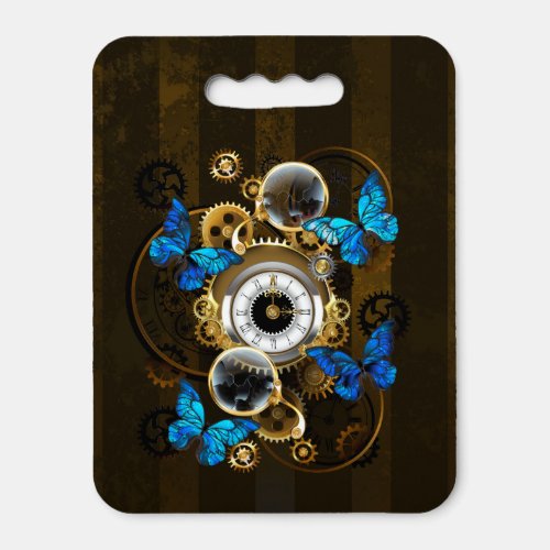 Steampunk Gears and Blue Butterflies Seat Cushion