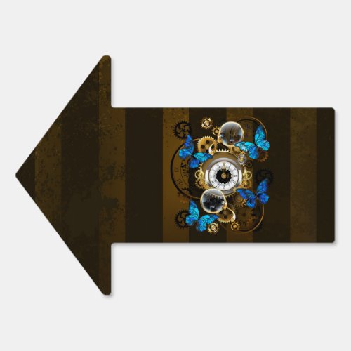 Steampunk Gears and Blue Butterflies Sign