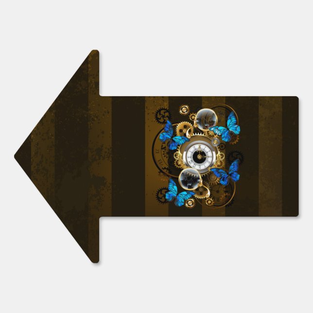 Steampunk Gears and Blue Butterflies Sign (Front)