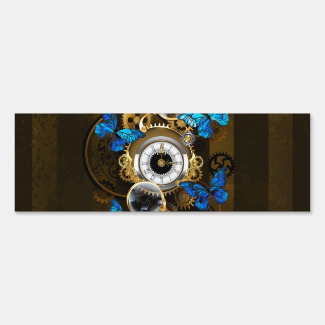 Steampunk Gears and Blue Butterflies Sign (Front)
