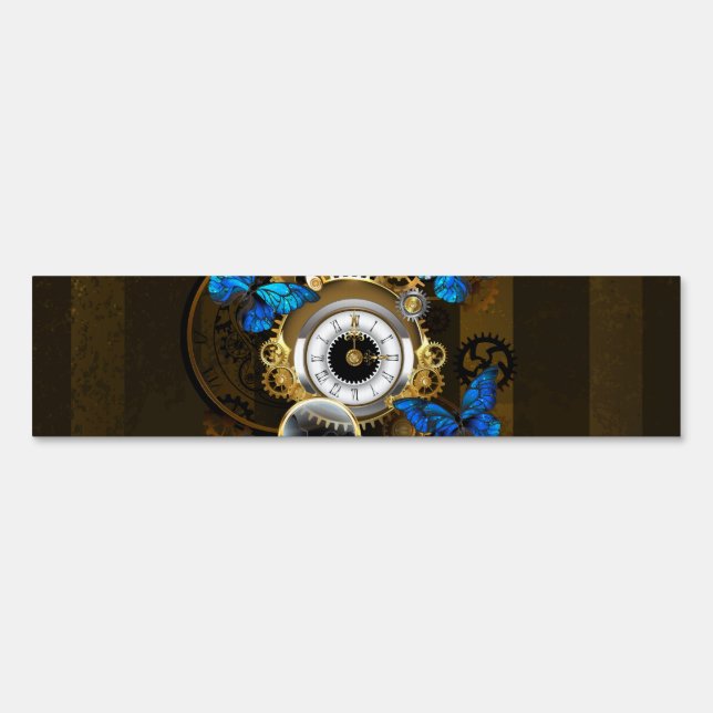 Steampunk Gears and Blue Butterflies Sign (Front)