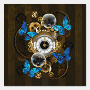 Steampunk Gears and Blue Butterflies Sign