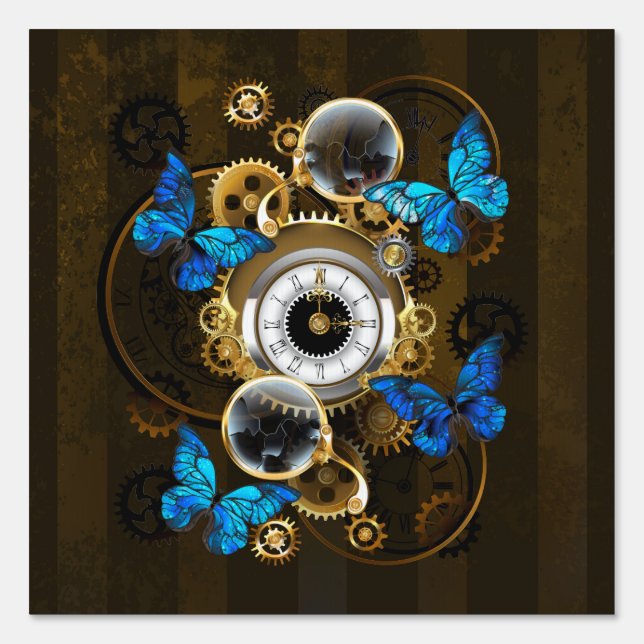 Steampunk Gears and Blue Butterflies Sign (Front)