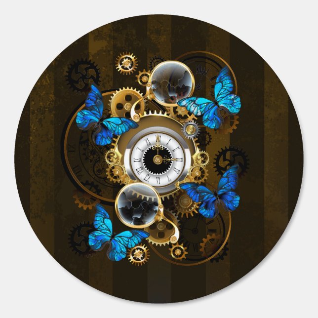 Steampunk Gears and Blue Butterflies Sign (Front)