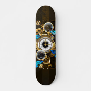 Steampunk Gears and Blue Butterflies Skateboard