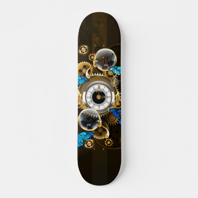 Steampunk Gears and Blue Butterflies Skateboard (Front)
