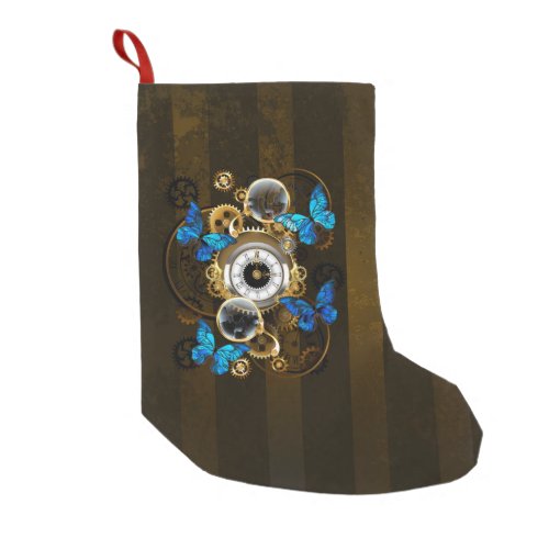 Steampunk Gears and Blue Butterflies Small Christmas Stocking