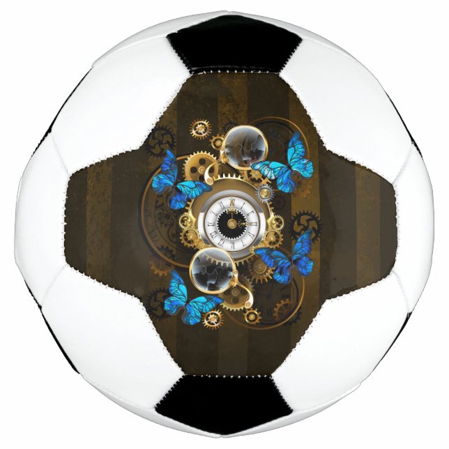Steampunk Gears and Blue Butterflies Soccer Ball (Front)