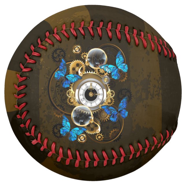 Steampunk Gears and Blue Butterflies Softball (Front Left)