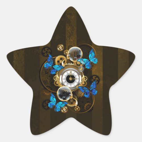 Steampunk Gears and Blue Butterflies Star Sticker