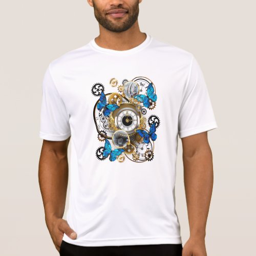 Steampunk Gears and Blue Butterflies T_Shirt