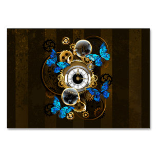 Steampunk Gears and Blue Butterflies Table Number