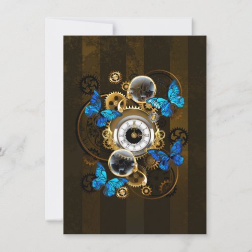 Steampunk Gears and Blue Butterflies Thank You Card