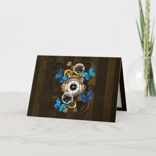 Steampunk Gears and Blue Butterflies Thank You Card