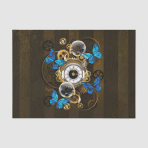 Steampunk Gears and Blue Butterflies Tissue Paper