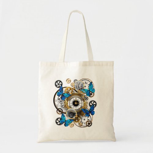 Steampunk Gears and Blue Butterflies Tote Bag
