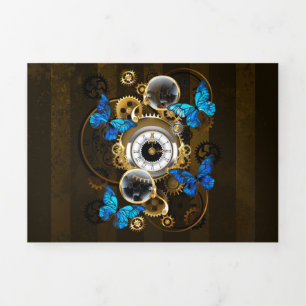 Steampunk Gears and Blue Butterflies Tri-Fold Announcement