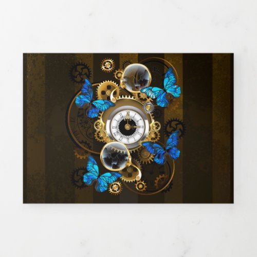 Steampunk Gears and Blue Butterflies Tri_Fold Card