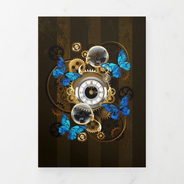 Steampunk Gears and Blue Butterflies Tri-Fold Program (Cover)