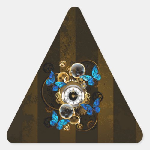 Steampunk Gears and Blue Butterflies Triangle Sticker