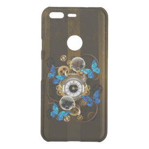 Steampunk Gears and Blue Butterflies Uncommon Google Pixel Case