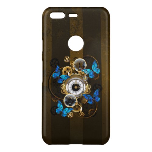 Steampunk Gears and Blue Butterflies Uncommon Google Pixel Case