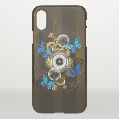 Steampunk Gears and Blue Butterflies iPhone X Case