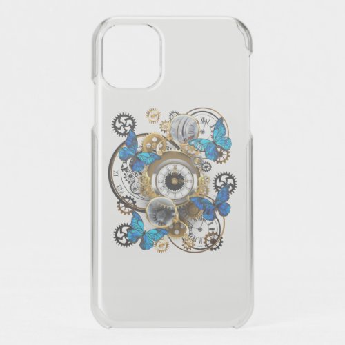 Steampunk Gears and Blue Butterflies iPhone 11 Case