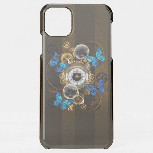 Steampunk Gears and Blue Butterflies Uncommon iPhone Case (Back)