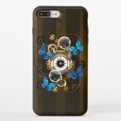 Steampunk Gears and Blue Butterflies iPhone 87 Plus Slider Case