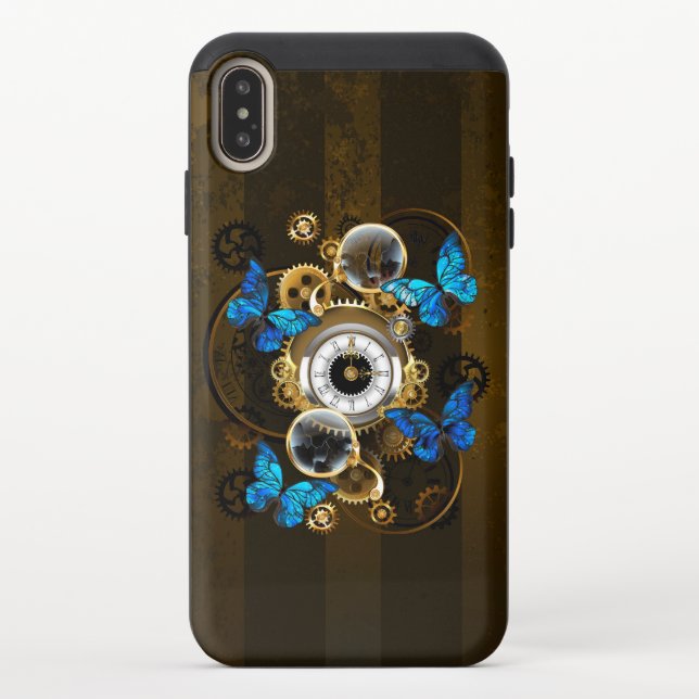 Steampunk Gears and Blue Butterflies Uncommon iPhone Case (Back)