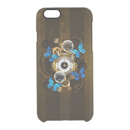 Steampunk Gears and Blue Butterflies Clear iPhone 66S Case