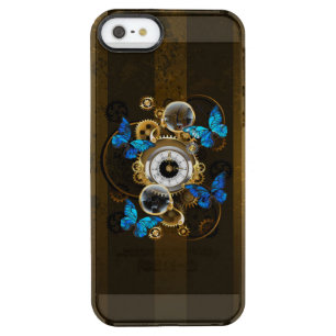 Steampunk Gears and Blue Butterflies Clear iPhone SE/5/5s Case