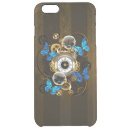 Steampunk Gears and Blue Butterflies Clear iPhone 6 Plus Case