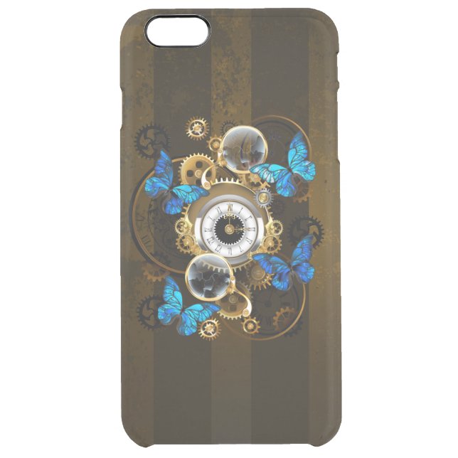 Steampunk Gears and Blue Butterflies Uncommon iPhone Case (Back)
