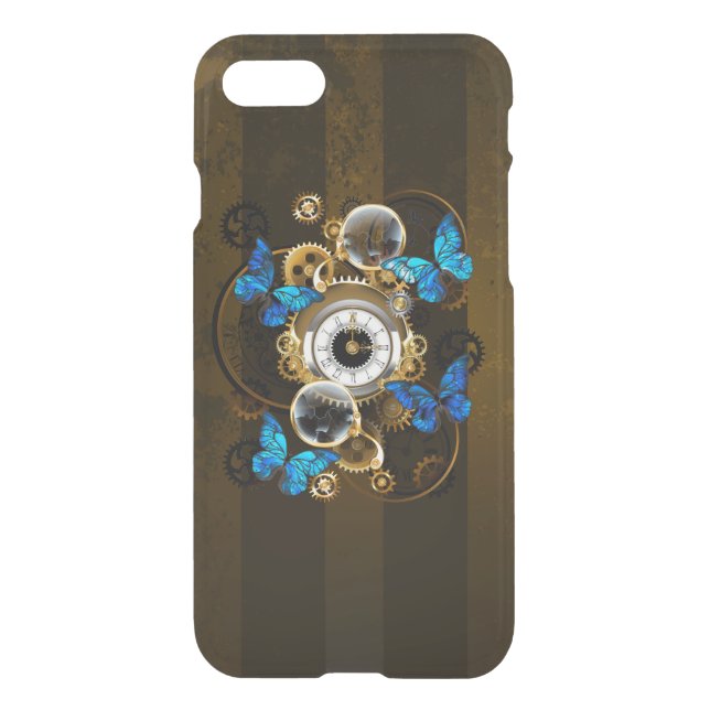 Steampunk Gears and Blue Butterflies Uncommon iPhone Case (Back)