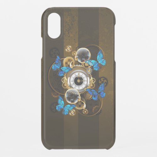 Steampunk Gears and Blue Butterflies iPhone XR Case