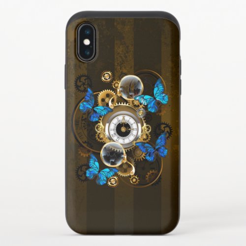 Steampunk Gears and Blue Butterflies iPhone X Slider Case