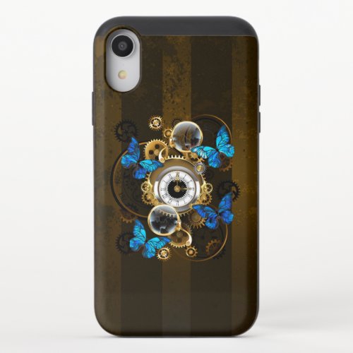 Steampunk Gears and Blue Butterflies iPhone XR Slider Case
