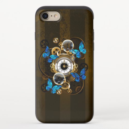 Steampunk Gears and Blue Butterflies iPhone 87 Slider Case