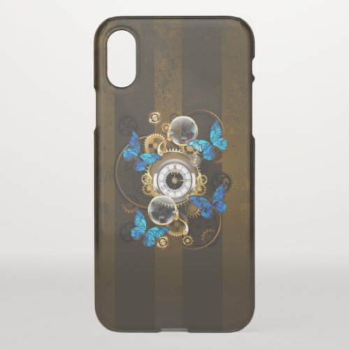 Steampunk Gears and Blue Butterflies iPhone XS Case