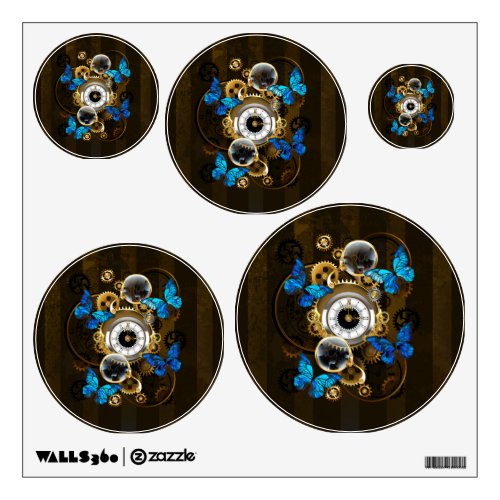 Steampunk Gears and Blue Butterflies Wall Decal