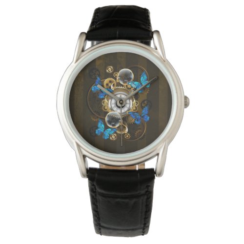 Steampunk Gears and Blue Butterflies Watch