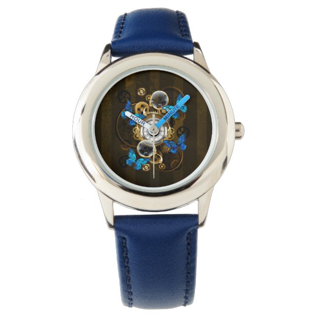 Steampunk Gears and Blue Butterflies Watch (Front)